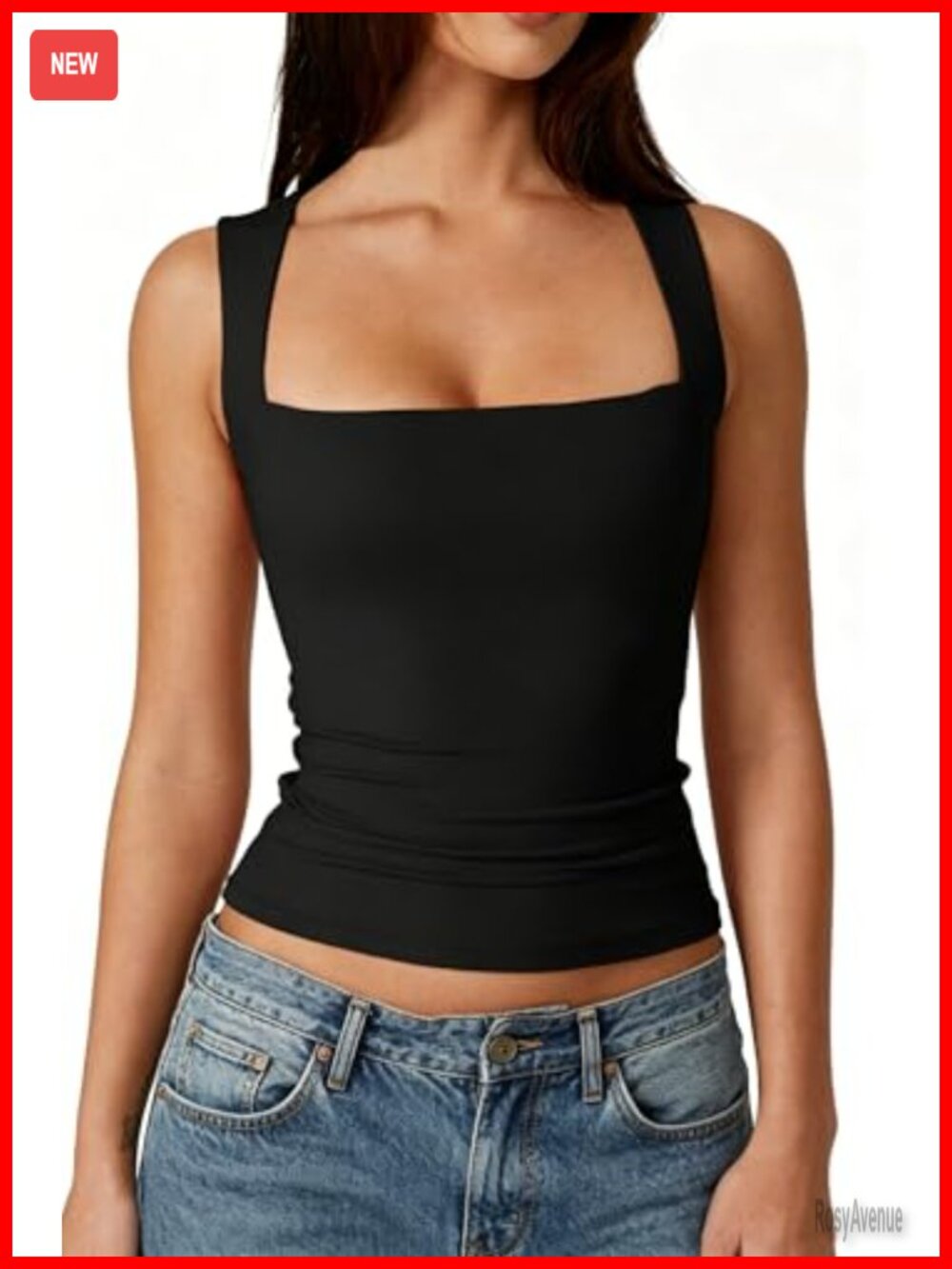 Square Neck Sleeveless Double-Layer Tank Top Slim Fit Basic Tight Tee